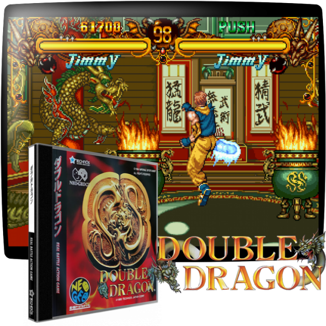 Video game screenshot for Double Dragon - Double Dragon es un juego de lucha lanzado en 1995 por Technos Japan, un título que se incluye dentro de la conocida saga del mismo nombre. Está basado en la película Double Dragon de 1994, la cual a su vez se basaba en el juego arcade original (Konami, 1988).
En el juego, el mundo se ha sumido en el caos; la policía sólo patrulla durante el día, y la noche pertenece a las bandas y al crimen organizado. Koga Shuko es un empresario corrupto que desea el poder absoluto. Para lograrlo debe reunir los dos fragmentos del doble dragón para formar un amuleto que le otorgará grandes poderes. Lo malo es que una parte del amuleto está en poder de los hermanos Lee, dos expertos en artes marciales que se ganan la vida peleando.
Sobre la plantilla de luchadores, disponemos de 10 personajes jugables y otros dos ocultos, haciendo un total de 12 personajes por manejar.