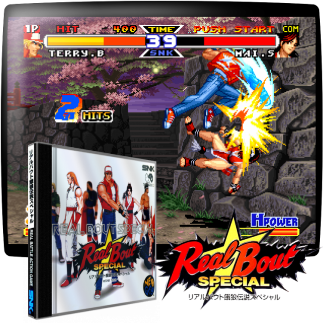 Video game screenshot for Real Bout Garou Densetsu Special - Fue la secuela de Real Bout Fatal Fury, con la que se llegó a la sexta entrega de la serie, en esta tuvimos 20 personajes (Terry Bogard, Andy Bogard, Joe Higashi, Mai Shiranui, Tung Fu Rue, Cheng Chinzan, Laurence Blood, Wolfgang Krauser, Duck King, Kim Kaphwan, Blue Mary, Hon-Fu, Bob Wilson, Mochizuki Sokaku, Franco Bash, Ryuji Yamazaki, Jin Chonshu, Jin Chonrei, Billy Kane y Geese Howard) y sus aspectos están 100% remodelados.
Además, el juego mantiene la capacidad de destruir algunas cosas de la zona de combate.