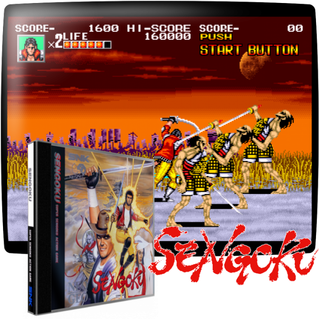 Video game screenshot for Sengoku - Con un desplazamiento lateral en 2D, Sengoku os presenta a ti y a un amigo como dos luchadores renegados para derrotar a las diversas bandas que amenazan las ciudades post-apocalípticas del futuro. Desafortunadamente para ellos también se ven atrapados en un esquema de distorsión del tiempo causado por el malvado Nobunaga que intenta invadir el período de tiempo con guerreros míticos y criaturas malvadas del período japonés sengoku.
Así, el juego te lleva de la ciudad a un reino de espíritus de vez en cuando, en el que debes luchar contra todo tipo de figuras míticas japonesas, y liberar tres espíritus embrujados que pueden ayudarte en tu batalla. Recoger orbes de los enemigos derrotados te permite curarte, obtener armas e incluso ataques de energía y también convocar las formas guerreras de los espíritus que has liberado, que cambian la forma de tu personaje y te dan una nueva colección de ataques y poderes.