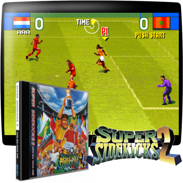 Video game screenshot for Super Sidekicks 2 : The World Championship - Elige a tu equipo favorito entre 48 países! El camino al número uno depende de la fuerza de tu equipo. Construye el equipo más fuerte del mundo y bebe el elixir de la victoria de la codiciada NEO GEO CUP. ¿Estilo Ofensivo? ¿Estilo contraataque? ¡Tú eliges! Defensivo, ofensivo, velocidad?Elige entre siete características de juego para fortalecer tu equipo y alcanzar la gloria.