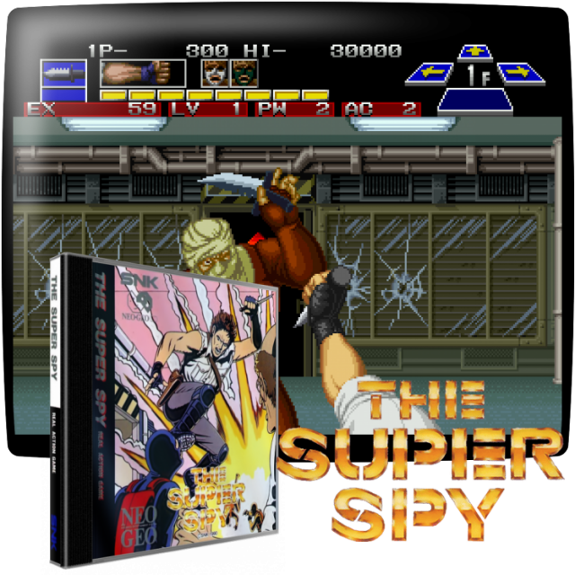 Video game screenshot for The Super Spy - La CIA le ha pedido a Roy Heart que elimine a los terroristas que se han apoderado de un gran rascacielos de un importante fabricante de automóviles en Japón.
Usando sus puños, cuchillo o pistola, debe usar los ascensores para viajar entre los pisos y eliminar a los terroristas que tratan de derribarlo. Cada arma tiene sus desventajas. El arma, por ejemplo, sólo tendrá un número limitado de balas por vida, y el cuchillo disminuirá su fuerza con cada uso. Durante su misión, también ganará puntos de experiencia, y conocerá y liberará rehenes en el camino. Estos rehenes te curarán, arreglarán tu cuchillo, y te darán una ametralladora. Algunos pisos terminan contigo derrotando a un jefe, mientras que otros terminan en los ascensores. Debes llegar a la cima del edificio donde te enfrentarás al líder.